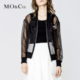 MO&Co.透视短款外套女亮片字母立领长袖薄款MA153COT45 moco