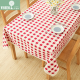 许愿树 红色方格布艺桌布餐桌边柜茶几布正方形长方形桌布台布
