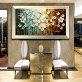 客厅挂画抽象现代欧式手绘油画餐厅玄关装饰画横版招财幸福发财树