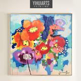 yihuiarts花卉组合装饰油画手绘抽象画餐厅客厅玄关挂画现代简约