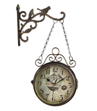 新款欧式铸铁工艺复古小鸟双面钟超静音创意双面挂钟铁艺时尚钟表