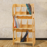 桐亮新款环保简单创意书架置物架松实木加固书柜格架特价整装儿童