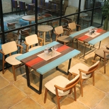 复古咖啡桌椅 个性创意餐桌西餐厅一桌四椅 铁艺实木酒吧桌椅组合