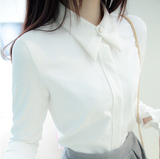 2015韩范秋冬长袖白衬衫女春装新款含棉尖领打底衬衣女打底衫 女
