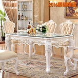 欧式餐桌全实木方桌象牙白描金全实木台面法式1.8米餐桌椅长桌