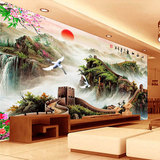 大型无缝中式古典山水中堂壁画仙鹤墙纸中国风墙布客厅背景墙壁纸