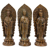 古铜开光西方三圣佛像摆件 大势至观音菩萨佛像阿弥陀佛