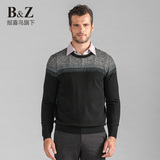 B&Z商务休闲男士纯羊毛衫 2015春季新款圆领套头青年薄款针织毛衣