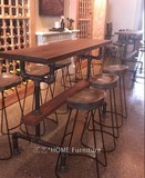 美式乡村吧台桌椅实木酒吧台酒桌椅子复古长桌加厚高脚吧台桌子