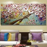 欧式客厅油画发财树沙发背景墙装饰画餐厅挂壁画横版抽象立体花卉