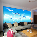 定制无缝大型壁画地中海壁纸儿童房客厅沙发电视背景墙纸壁画海豚