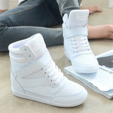 夏季韩版隐形内增高女鞋坡跟休闲运动高帮鞋白色学生板鞋8-10cm潮