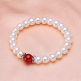 【亮丽珍珠】天然淡水珍珠玛瑙手链   9-10mm  松紧款   包邮