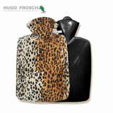 德国进口HUGO时尚豹纹毛绒布套注水热水袋1.8L充水暖手袋暖水袋