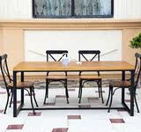 美式乡村复古实木组装铁艺餐桌椅组合饭桌酒吧酒店个性办公咖啡桌