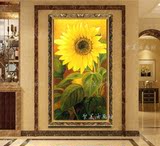 欧式手绘梵高油画向日葵客厅有框画竖版玄关餐厅客厅过道装饰挂画