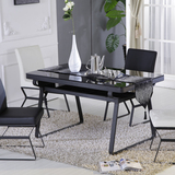 简约双层钢化玻璃餐桌现代黑白烤漆时尚餐桌椅组合长方形餐台包邮