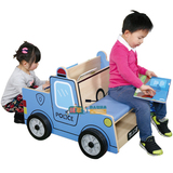 警车造型书柜 幼儿园早教儿童图书架书本摆放柜带软包坐椅