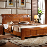 全实木床橡木双人床1.5m1.8米中式简约现代高箱储物床家具包邮