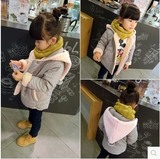 2015新款韩版秋冬装 女童中小童宝宝开衫棉外套毛球尖帽卫衣加绒
