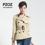 Pzoz2016春季新款欧美修身短款风衣双排扣秋款纯色外套女式H4206