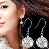 韩国时尚银耳坠 S925纯银满钻水晶球耳环耳钉锆石耳钩防过敏正品