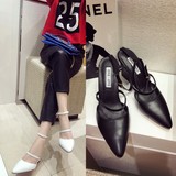 2016夏季新款韩版潮凉鞋女夏高跟包头凉靴舒适粗跟一字扣真皮女鞋