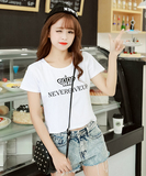 夏季短袖女士印花半袖通勤韩版可爱学生时尚短款圆领打底衫T恤