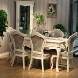 欧式餐桌 田园风格家具 实木餐桌 长方形 仿古白餐台 白蜡木饭桌