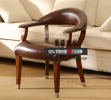 现货美式复古实木餐椅简约单人休闲椅高档酒店餐厅椅子咖啡椅书椅