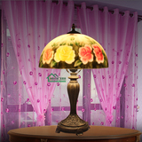欧式复古台灯美式手绘书房民国老上海玻璃油画玫瑰花台灯灯饰饰　