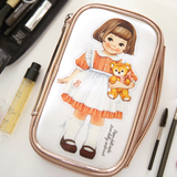 韩国正品afrocat可爱英伦娃娃金属色化妆包 手提洗漱包收纳包M号