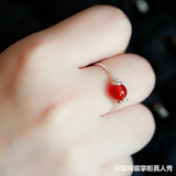 日韩版s925纯银转运珠红玛瑙戒指女士闺蜜食指简约装饰指环