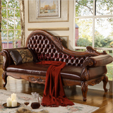 新古典欧式贵妃椅实木真皮美人榻贵妃榻懒人沙发椅躺椅卧室客厅