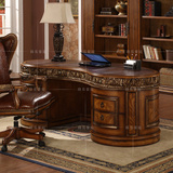 办公家具 美式实木雕花书桌 老板办公桌 大班台 欧式简约电脑桌