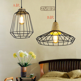 美式单头小吊灯创意个性复古餐厅吧台咖啡厅鸟笼灯具原木实木吊灯