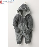 英国代购2016春正品NEXT男宝宝婴儿灰色恐龙造型加厚连帽连体衣