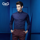G＆G夏季男士丝光棉长袖衬衫男纯色寸衫小领衬衣韩版修身青年薄款