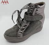 AAA女鞋厚底内增高跟满水钻斜拉链魔术贴马丁靴系带短靴A57467009