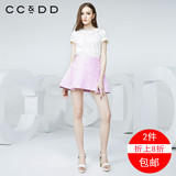 【2件折上8折包邮】CCDD2016春女提花拼接半身裙甜美格子短裙