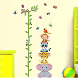 可移除量身高墙贴七彩虹 卡通儿童小动物爬树身高贴儿童房幼儿园