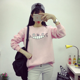 粉色卫衣女套头学生2016春秋季新款韩版学院风卡通印花长袖外套潮