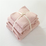 日式简约风水洗棉全棉四件套纯棉格子被套纯色床单床上用品床笠款