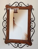 美式复古浴室镜铁艺做旧化妆镜子挂壁镜墙壁镜梳妆镜玄关镜美容镜