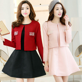 韩版2016春秋装时尚小香风套装女气质显瘦套装裙两件套女装外套潮