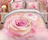 全棉3D立体印花四件套活性斜纹床单被套欧式床品婚庆外贸玫瑰花卉