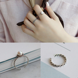 925老银韩国复古 天然珍珠戒指 女 食指开口戒尾戒关节戒指环饰品