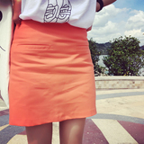 [转卖]丢丢家 2015夏季新款 韩国清新一抹橘棉麻半身裙 A字裙