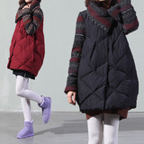 2015冬装新款女装外套韩版中长款茧型加厚保暖棉衣 女 大领子拼接