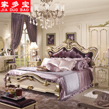 欧式床深色实木公主床双人床1.8米高箱储物床婚床橡木法式真皮床